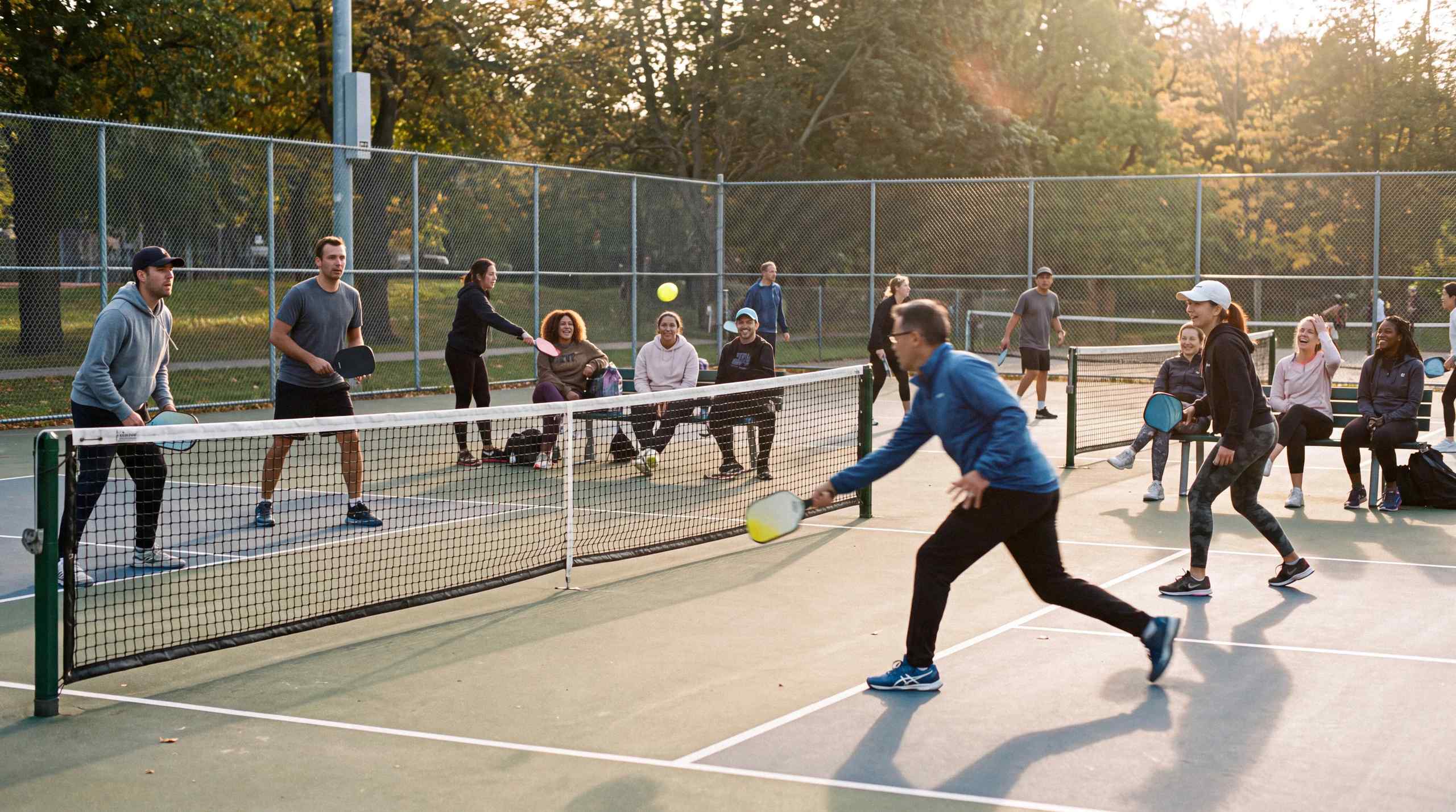 A busy pickleball court.
